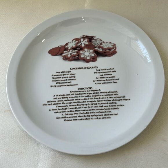 Gingerbread Cookies Recipe Directions Collector Decorator Plate 10 1/2 In White - Picture 1 of 7